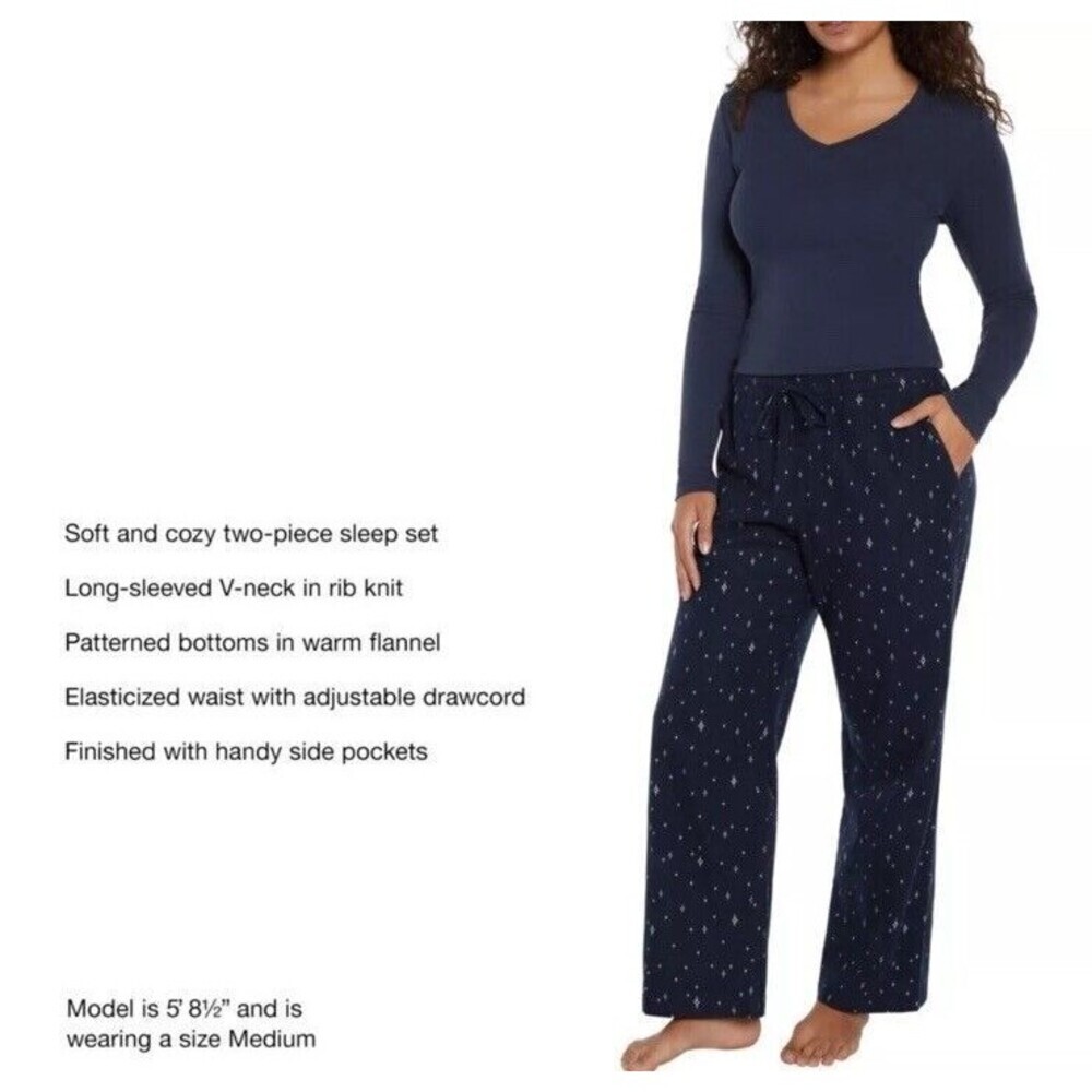 Gap Women's V neck Top Flannel Bottom Pajama Set Size XL 2 Piece Midnight Stars